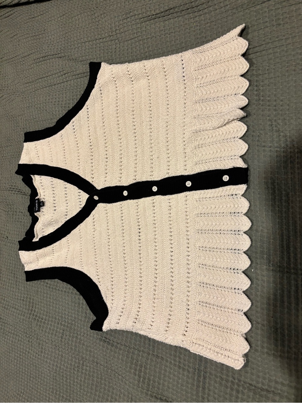 torrid Cream Knit Tank with Black Trim and Button Placket
